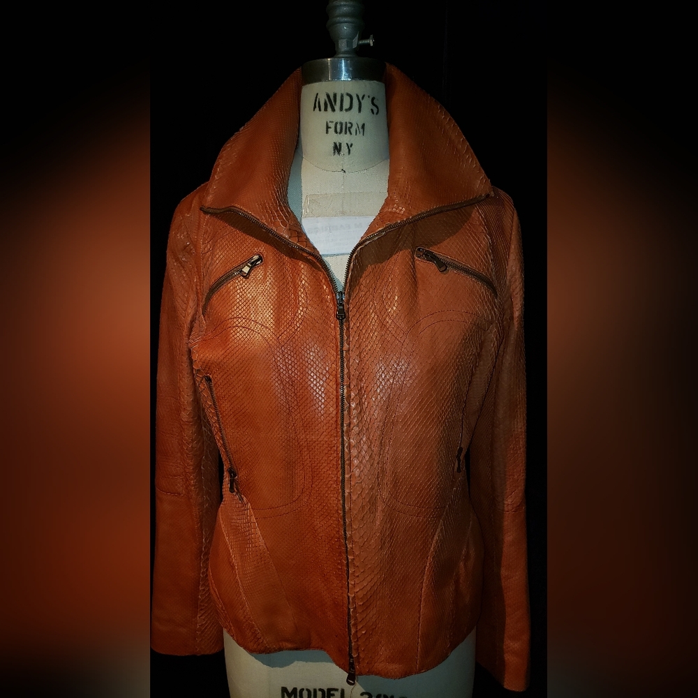 Sollecttic Genuine Python Snakeskin Burnt Orange … - image 7